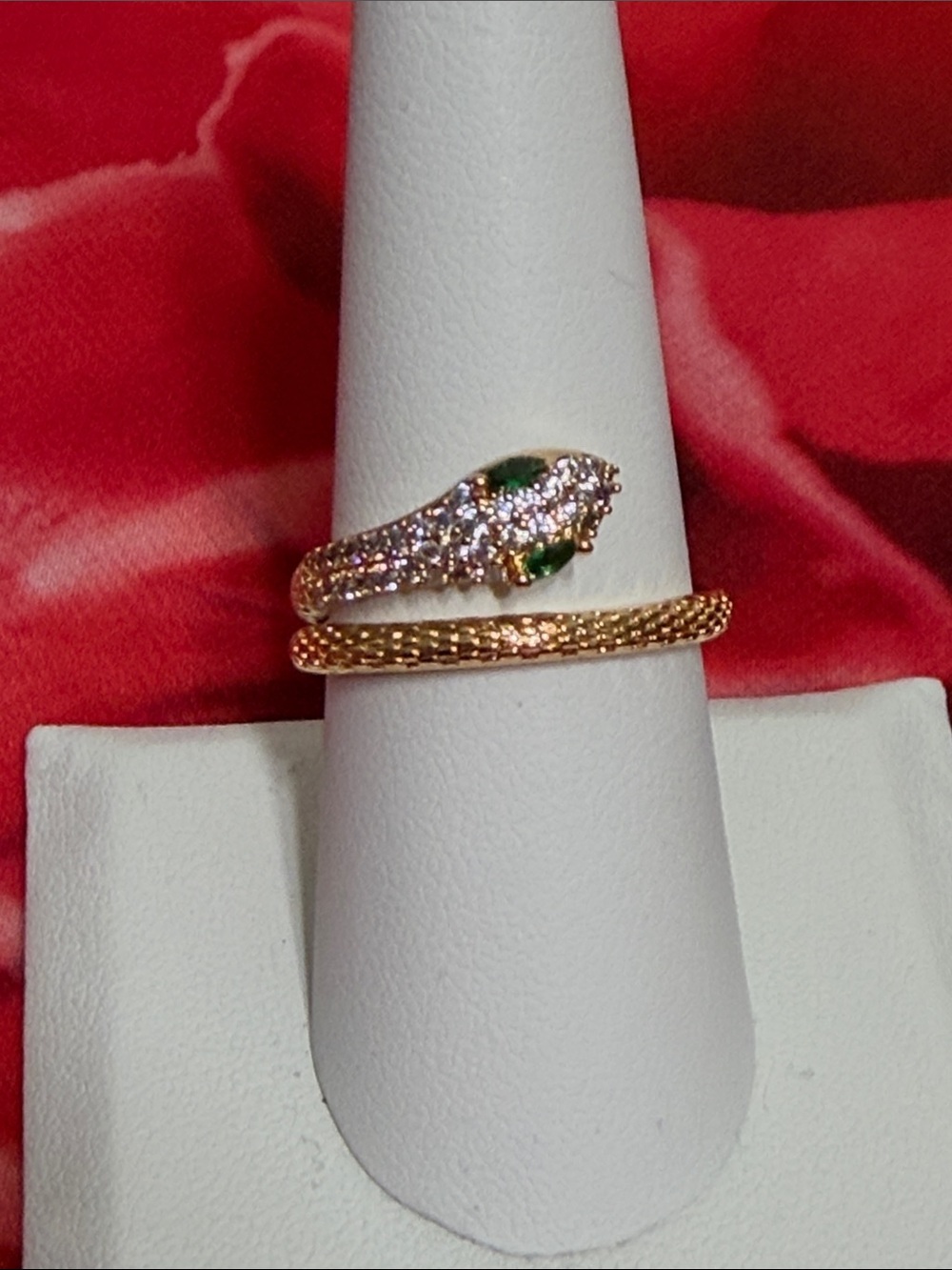Pretty Bird 18k Rose Gold Plated Snake Wrap Ring with Green Accents-Adjustable - Picture 5 of 8